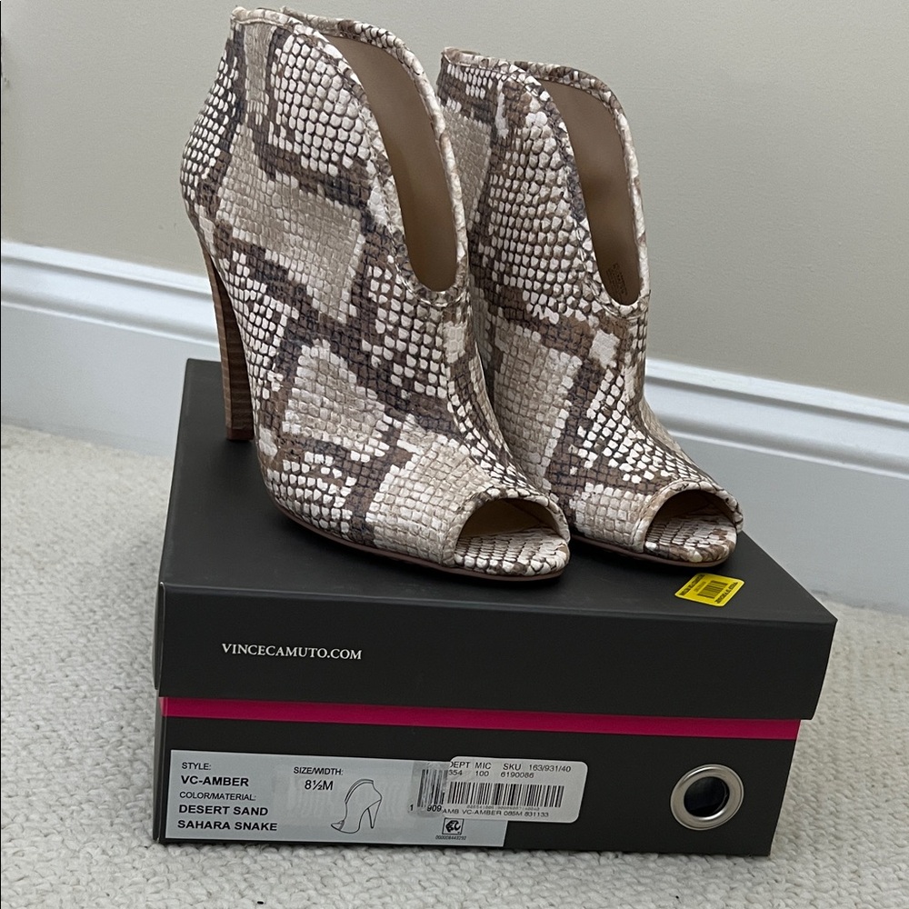 Vince Camuto Sahara Snake Peep-Toe Heeled Boots